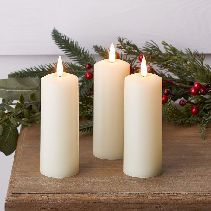 TruGlow® Ivory LED Slim Pillar Candle Trio With Remote Control