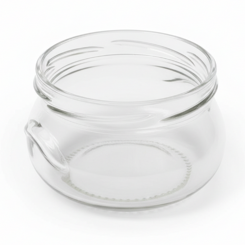 Clear glass jar with a lid on a white background