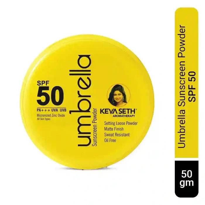 Umbrella Sunscreen Powder SPF 50 with PA+++ UV Protection, Sweat Resistant Formula, Micronized Zinc Oxide for Oily Skin - Keya Seth Aromatherapy
