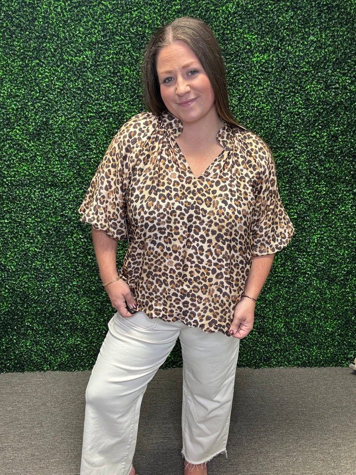 Umgee Scallop Hem Leopard Blouse
