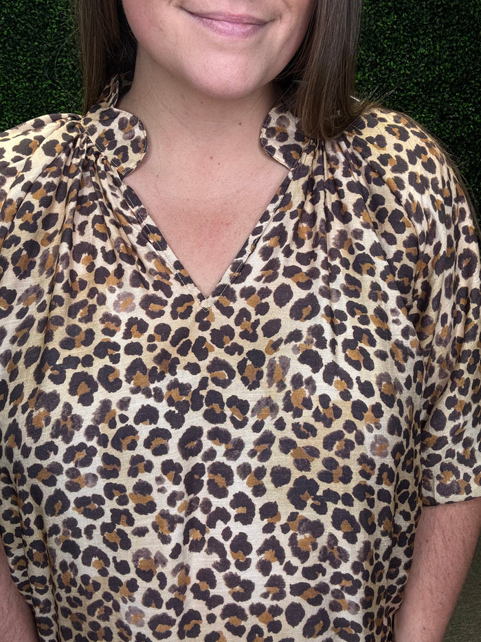 Umgee Scallop Hem Leopard Blouse