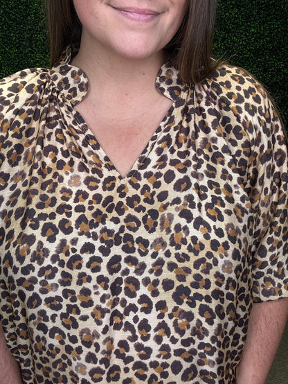 Umgee Scallop Hem Leopard Blouse