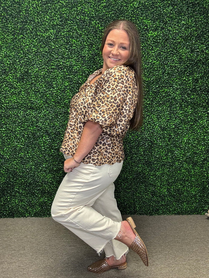 Umgee Scallop Hem Leopard Blouse