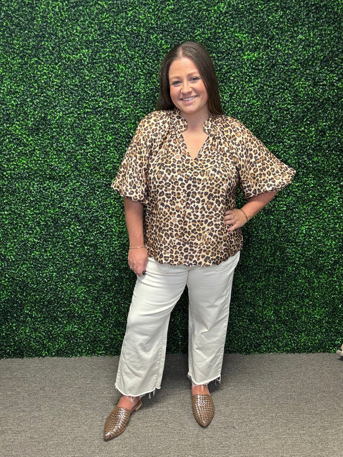 Umgee Scallop Hem Leopard Blouse