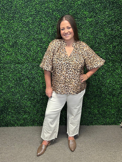 Umgee Scallop Hem Leopard Blouse