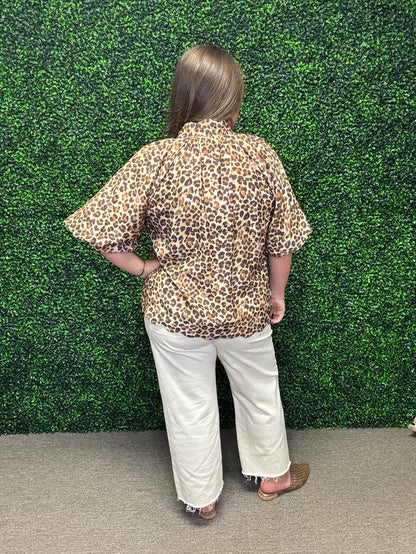 Umgee Scallop Hem Leopard Blouse