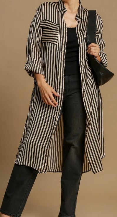 Umgee Striped Button Down Midi Dress