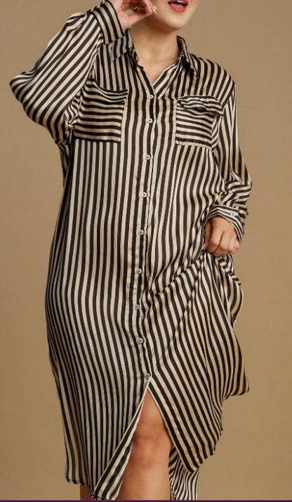 Umgee Striped Button Down Midi Dress