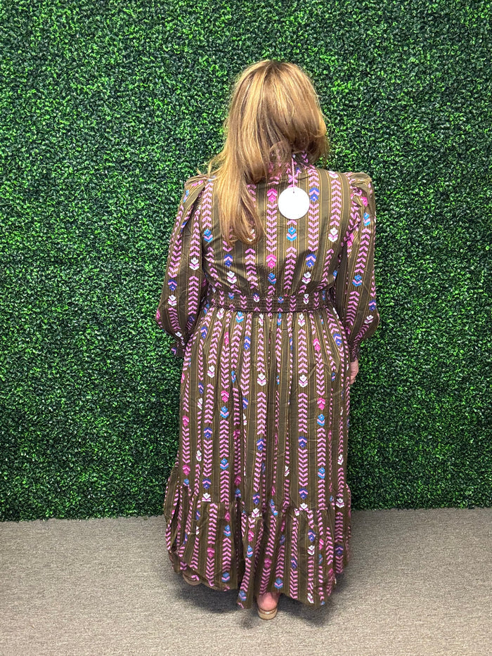 Umgee Striped Floral Ruffle Dress