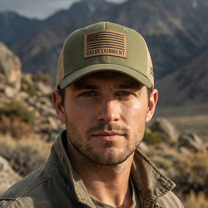 Valuetainment American Flag Army Green Mesh Snapback hat
