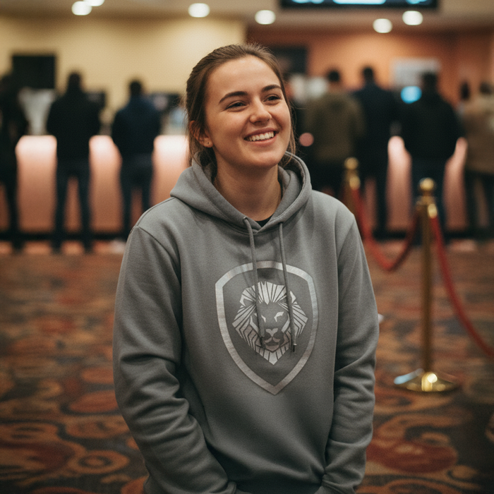 Valuetainment Lion Shield Grey Pullover Performance Hoodie