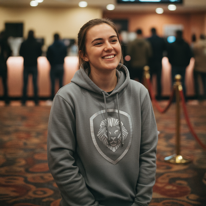 Valuetainment Lion Shield Grey Pullover Performance Hoodie