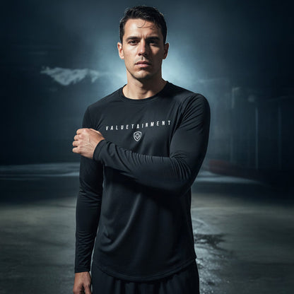 Valuetainment Premium Black Curved Hem Long Sleeve T-Shirt