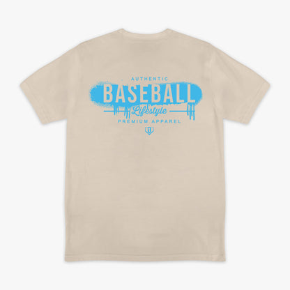 Tan and light blue Vandal youth graphic tee — back view