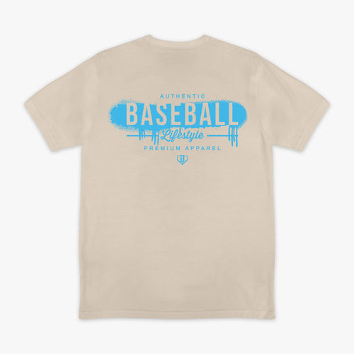 Tan and light blue Vandal youth graphic tee — back view
