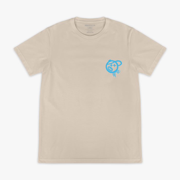 Tan and light blue Vandal youth graphic tee — front view