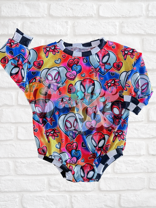 VDay Spidey Sweater Romper w Snaps
