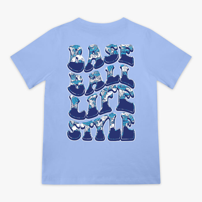 Blue Wave Cotton Candy Blue youth graphic tee — back view