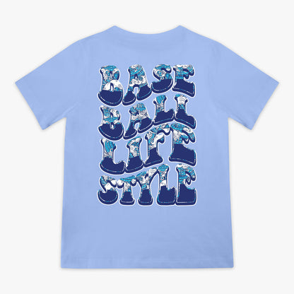 Blue Wave Cotton Candy Blue youth graphic tee — back view