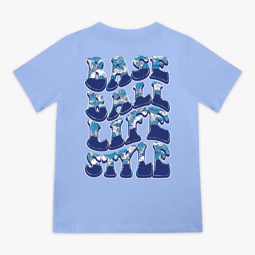 Blue Wave Cotton Candy Blue youth graphic tee — back view
