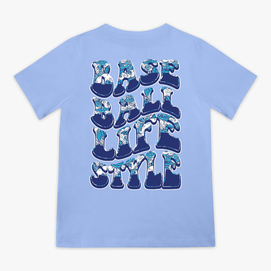 Blue Wave Cotton Candy Blue youth graphic tee — back view