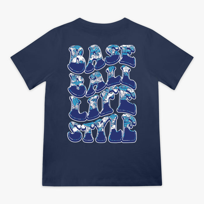 Navy Wave youth graphic tee — back view