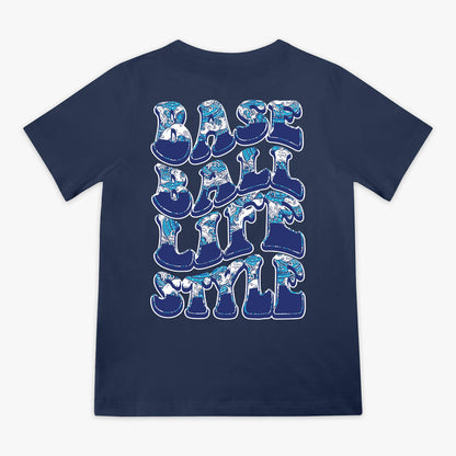 Navy Wave youth graphic tee — back view