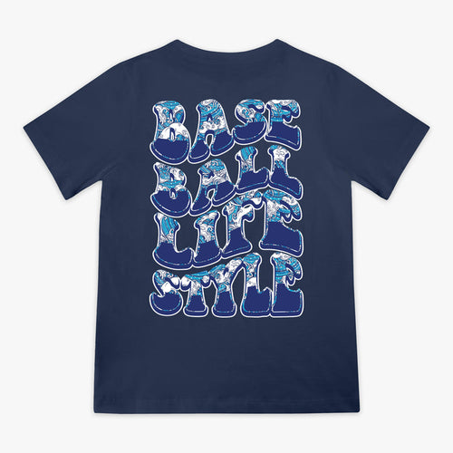 Navy Wave youth graphic tee — back view