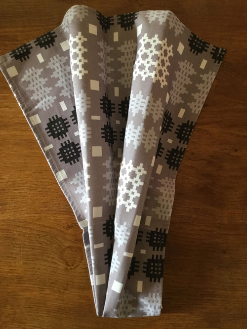 'Welsh Tapestry Print' (Grey) Tea Towel