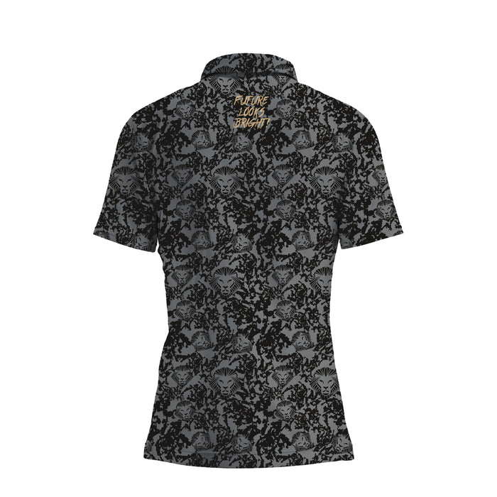 Women's Lion Shield Charcoal Grey Pattern Print Short Sleeve Polo