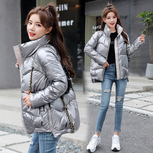 Women's Padded Winter Jacket - Stand Collar Puffer Coat