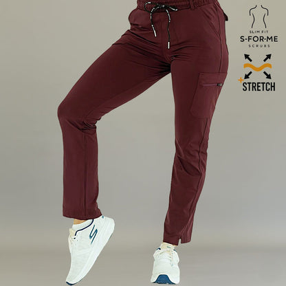 Women’s maroon 930 super stretch scrub pants by S-FORME