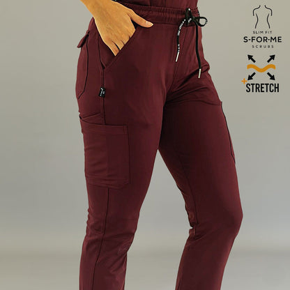 Women’s maroon jogger scrub pants with modern tapered fit