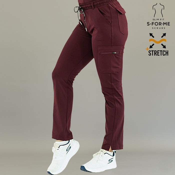 S-FORME women’s maroon scrub pants made with stretch fabric