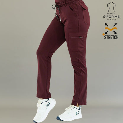 S-FORME women’s maroon scrub pants made with stretch fabric