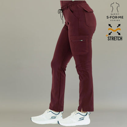 Maroon super stretch scrub pants for women healthcare professionals