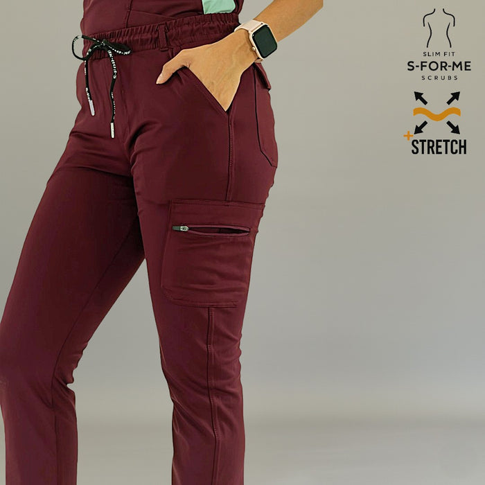 Women’s maroon scrub pants designed for long clinical shifts