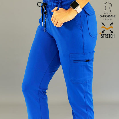 Women’s royal blue nursing scrub pants designed for long shifts