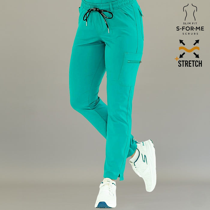 Women's 930 Teal Green super stretch scrub pants front view by S-FORME