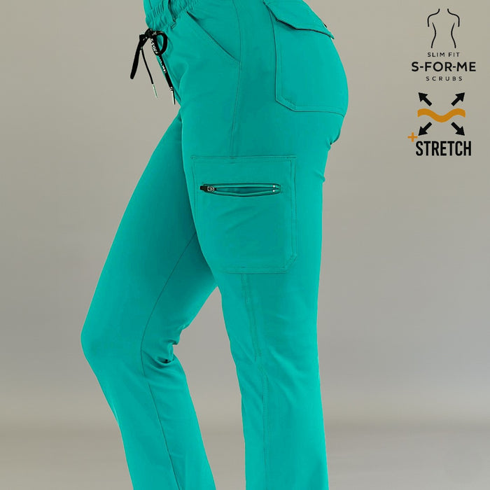 Women's Teal Green scrub jogger pants with eight pocket design