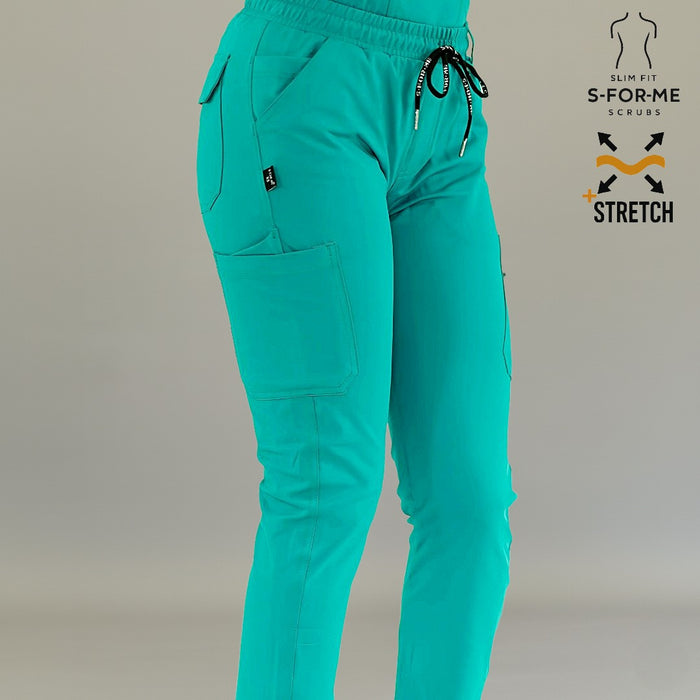 S-FORME teal green scrub pants for women with comfortable tapered fit