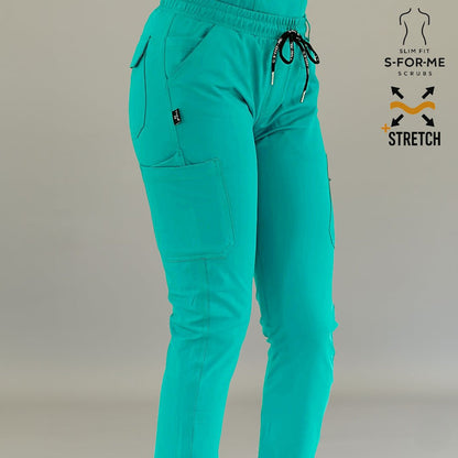 S-FORME teal green scrub pants for women with comfortable tapered fit