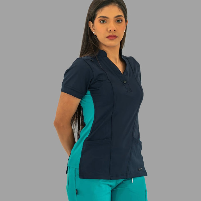 Women's Top 930 Navy Blue - Teal Green Super Stretch, Scrubs 930