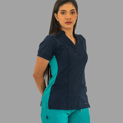 Women's Top 930 Navy Blue - Teal Green Super Stretch, Scrubs 930