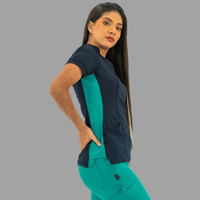 Women's Top 930 Navy Blue - Teal Green Super Stretch, Scrubs 930