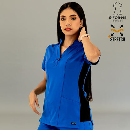 Women's 930 Royal Blue and Black Super Stretch scrub top front view