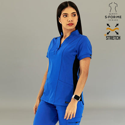 Royal blue black scrub top for nurses and healthcare professionals