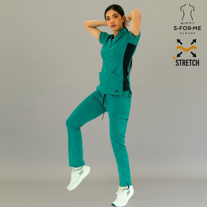 S-FORME 930 women's scrub top in Teal Green/Navy with Super Stretch comfort